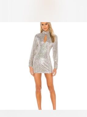 Ronny Kobo Collection Silver Sequin Keyhole Mini Dress